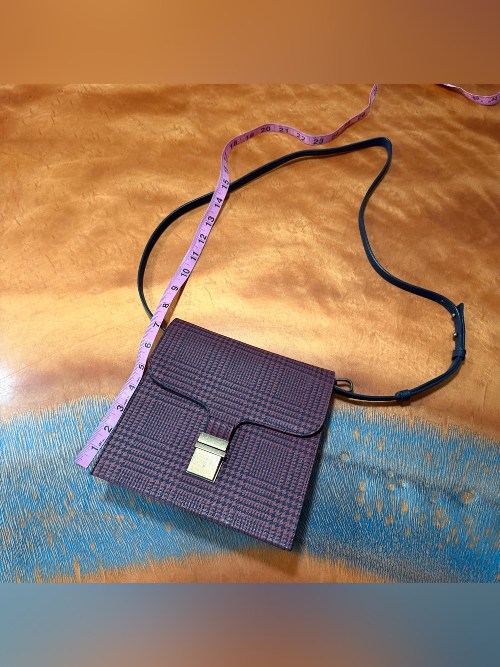 Vintage Brooks Brothers Red Fleece Crossbody bag houndstooth plaid - Picture 5 of 11